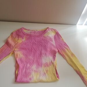 Heart Hips Pink and Yellow Tie-Dye Ribbed Long Sleeve Top